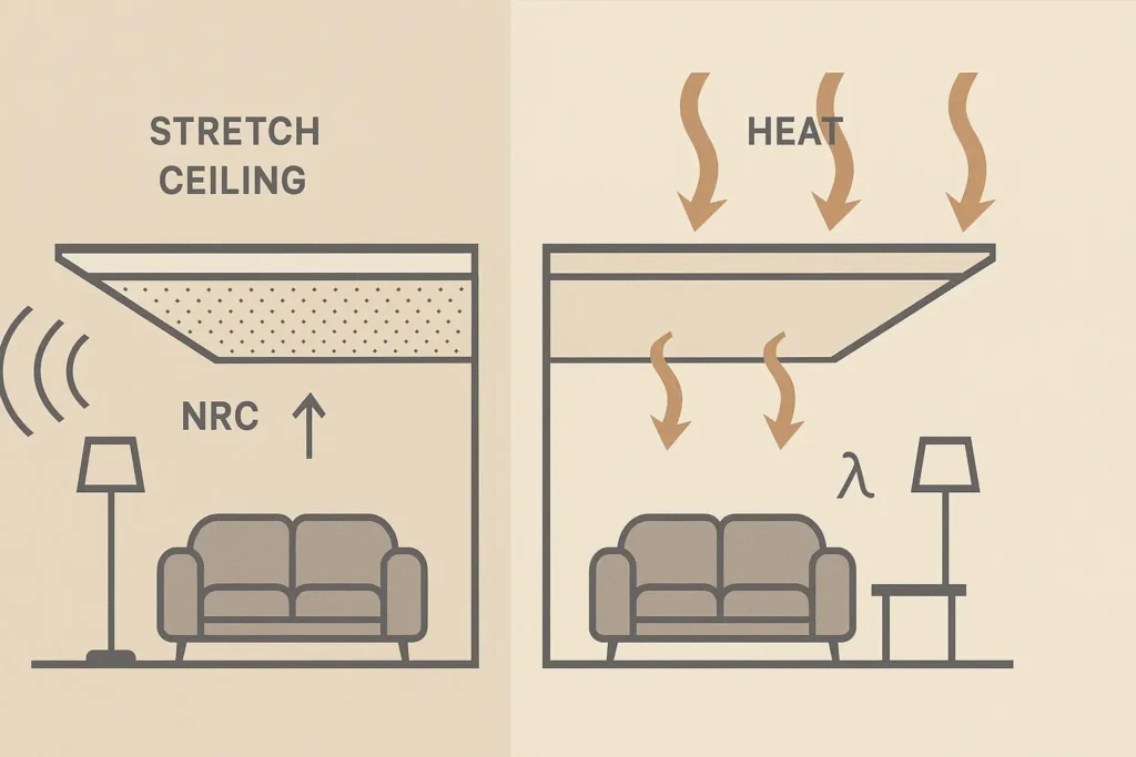 akustyczne i termoizolacyjnce wlasciwosci napinanych sufitow